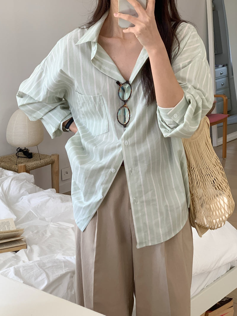 Osense - Korean Women Fashion - #momslook - If Stripe Shirt - 9