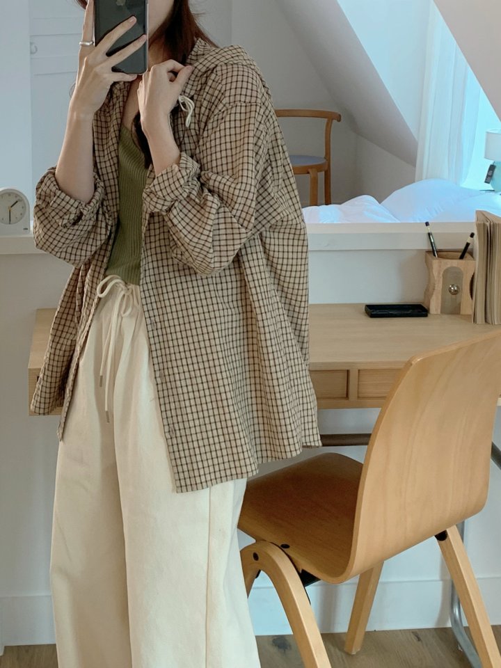 Our Moment - Korean Women Fashion - #restrostyle - Cinnamon Check Shirt - 7