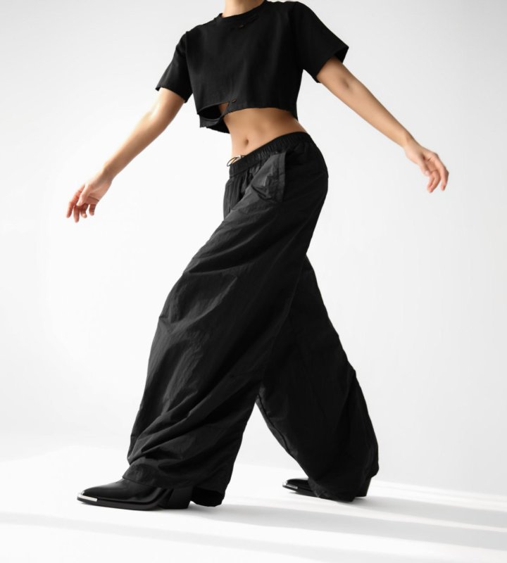 Paper Moon - Korean Women Fashion - #momslook - Nylon Drawstring Wide Twist Pattern Trousers - 5