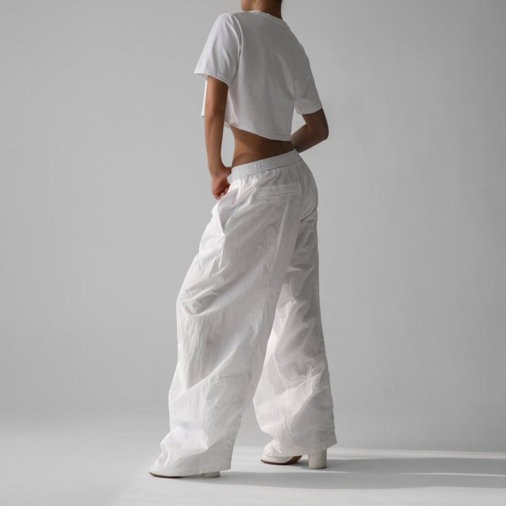 Paper Moon - Korean Women Fashion - #momslook - Nylon Drawstring Wide Twist Pattern Trousers - 2