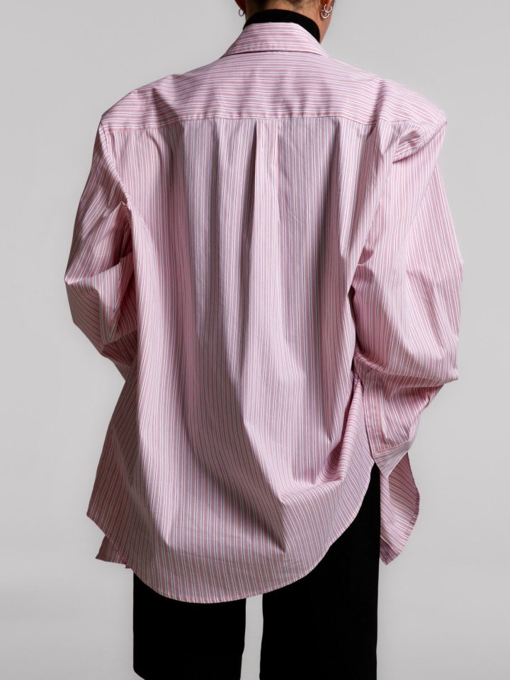 Paper Moon - Korean Women Fashion - #momslook - Boyfriend Fit Oversized Stripe Button Down Shirt