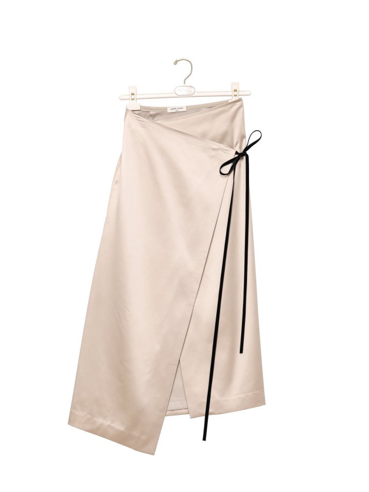Paper Moon - Korean Women Fashion - #womensfashion - Velvet Trimmed Satin Wrap Maxi Skirt - 4