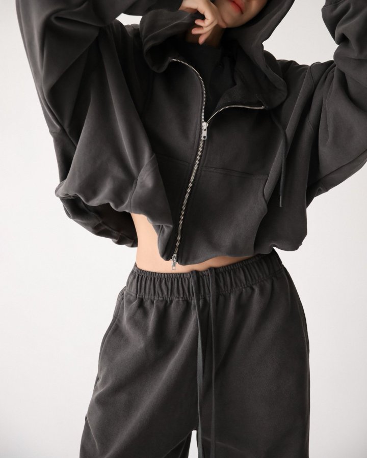Paper Moon - Korean Women Fashion - #momslook - Pigment Cotton Wave Hem Hoodie Full Zip-up - 2