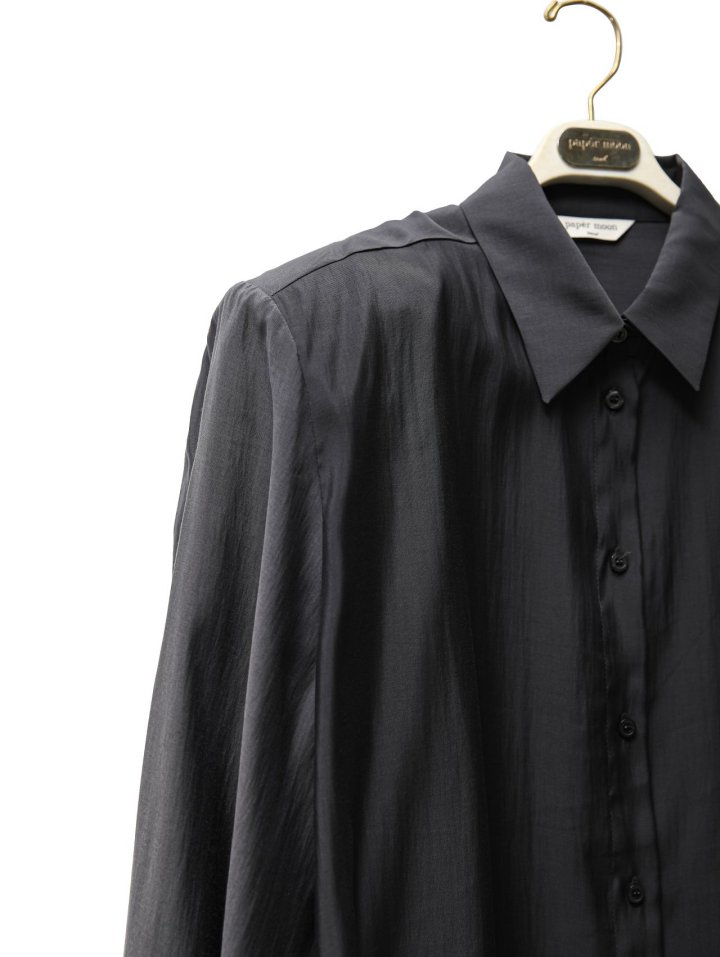 Paper Moon - Korean Women Fashion - #momslook - Padded Shoulder Oversize Satin Button Down Shirt - 9