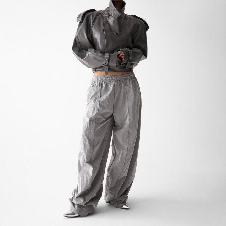 Paper Moon - Korean Women Fashion - #momslook - Nylon Drawstring Wide Twist Pattern Trousers - 8