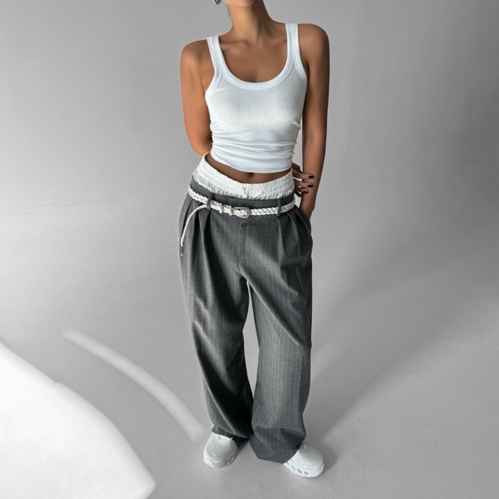 Paper Moon - Korean Women Fashion - #momslook - Pin Striped Layered Tailored Trouser - 3