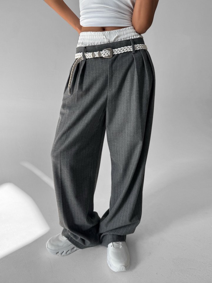 Paper Moon - Korean Women Fashion - #momslook - Pin Striped Layered Tailored Trouser - 5