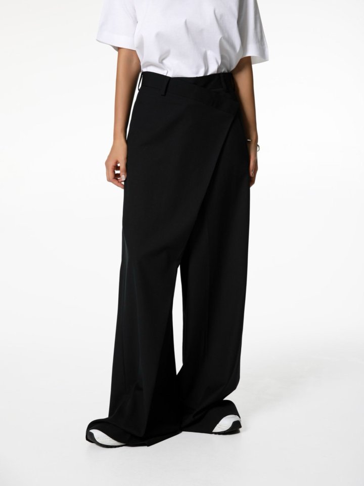 Paper Moon - Korean Women Fashion - #momslook - Asymmetry Pintuck Wide Maxi Trouser - 5