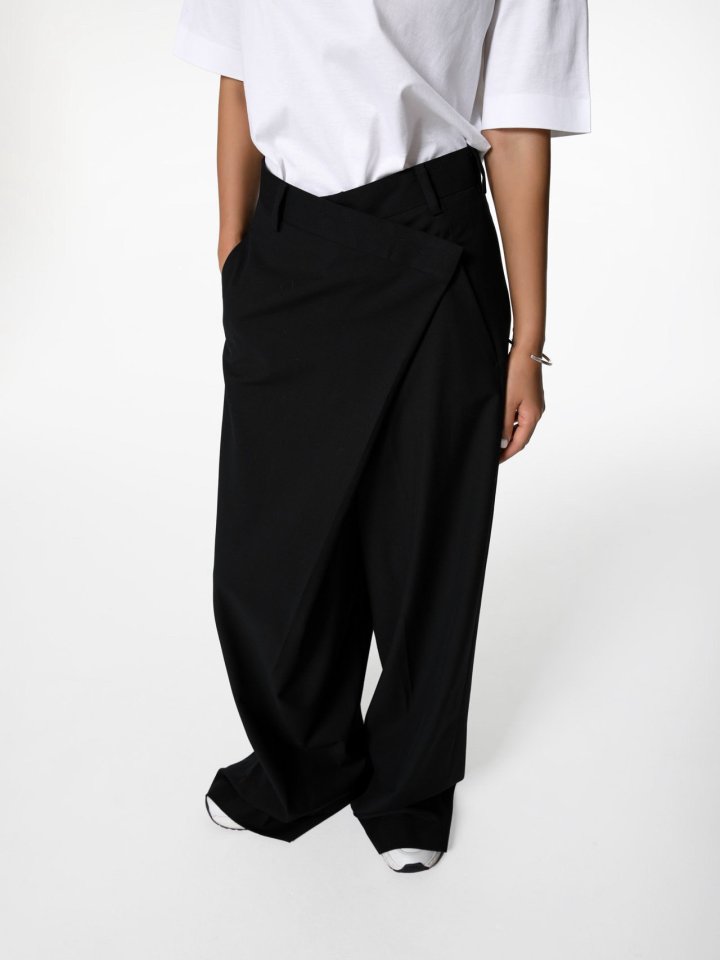 Paper Moon - Korean Women Fashion - #momslook - Asymmetry Pintuck Wide Maxi Trouser - 7