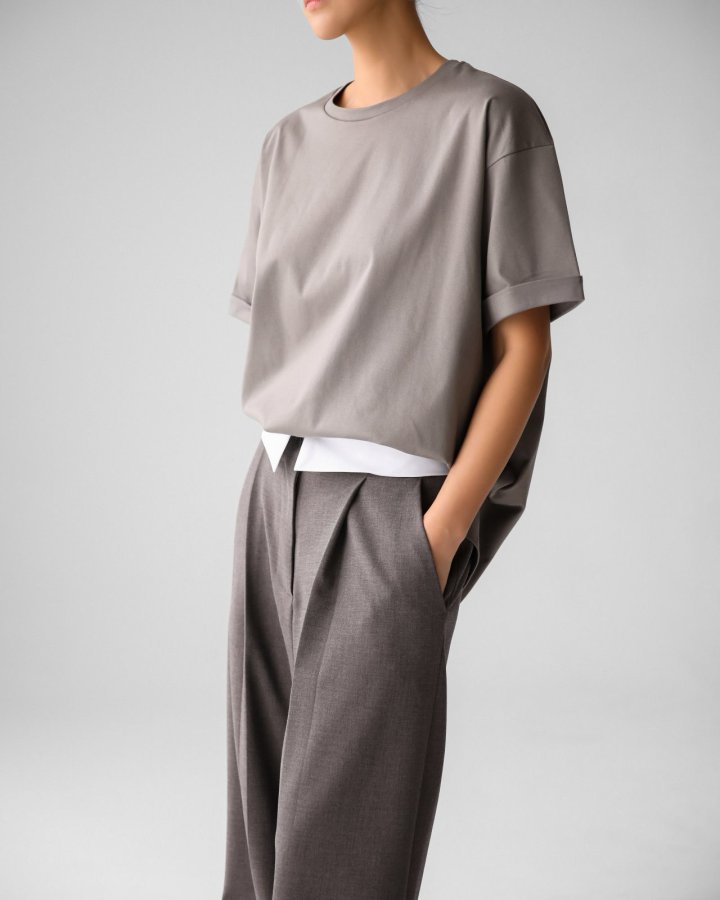 Paper Moon - Korean Women Fashion - #momslook - Premium Cotton Rolled Up Tee - 3