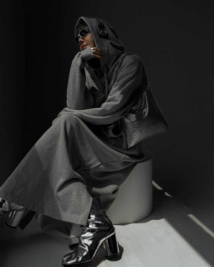 Paper Moon - Korean Women Fashion - #momslook - Maxi Length Hoodie Slit Detail Dress - 3