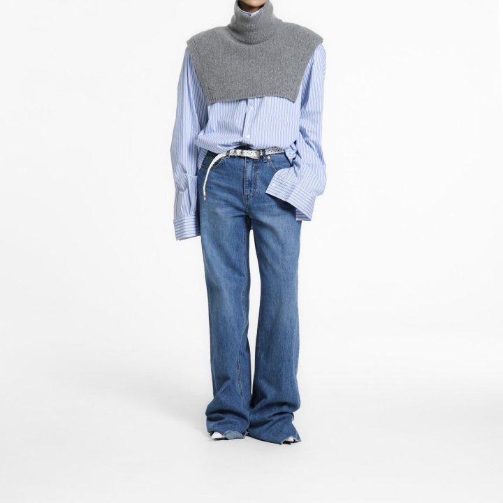 Paper Moon - Korean Women Fashion - #womensfashion - Classic Raw Cut Wide Fit Mid Blue Jeans - 4