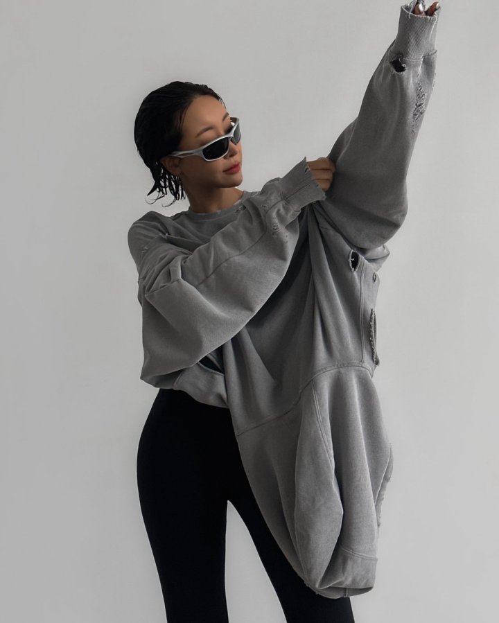 Paper Moon - Korean Women Fashion - #momslook - Oversized Pigment Cutted Detail Hoodie - 5