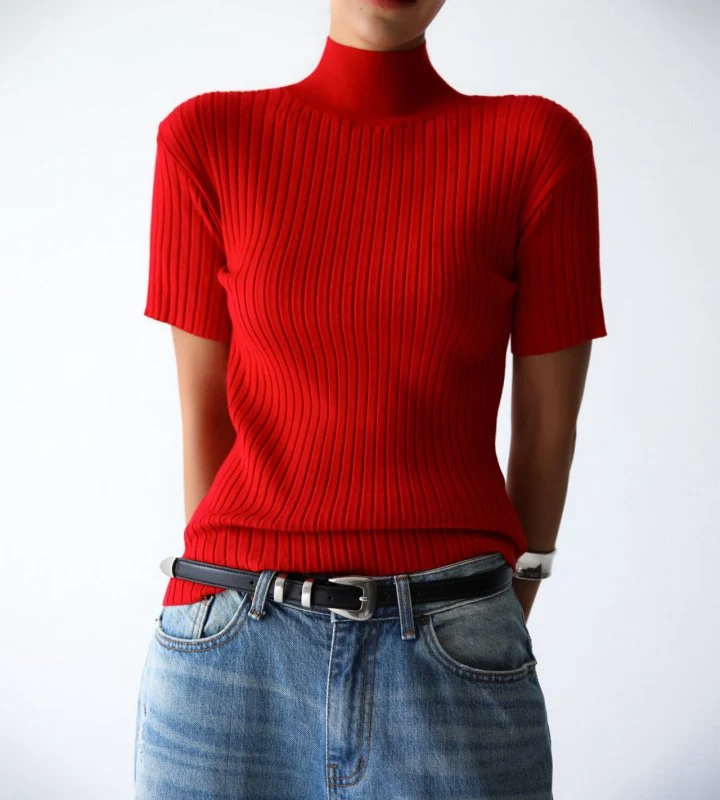Paper Moon - Korean Women Fashion - #momslook - Classic Rib Half Turtleneck Knit Top - 3