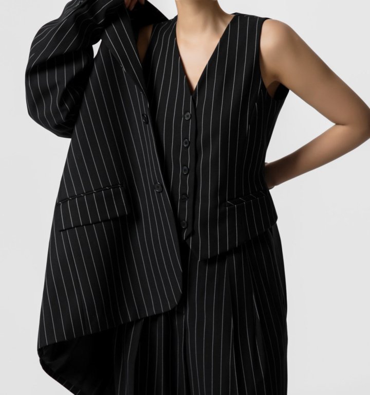 Paper Moon - Korean Women Fashion - #momslook - Wide Pin Stripe Setup Suit Vest