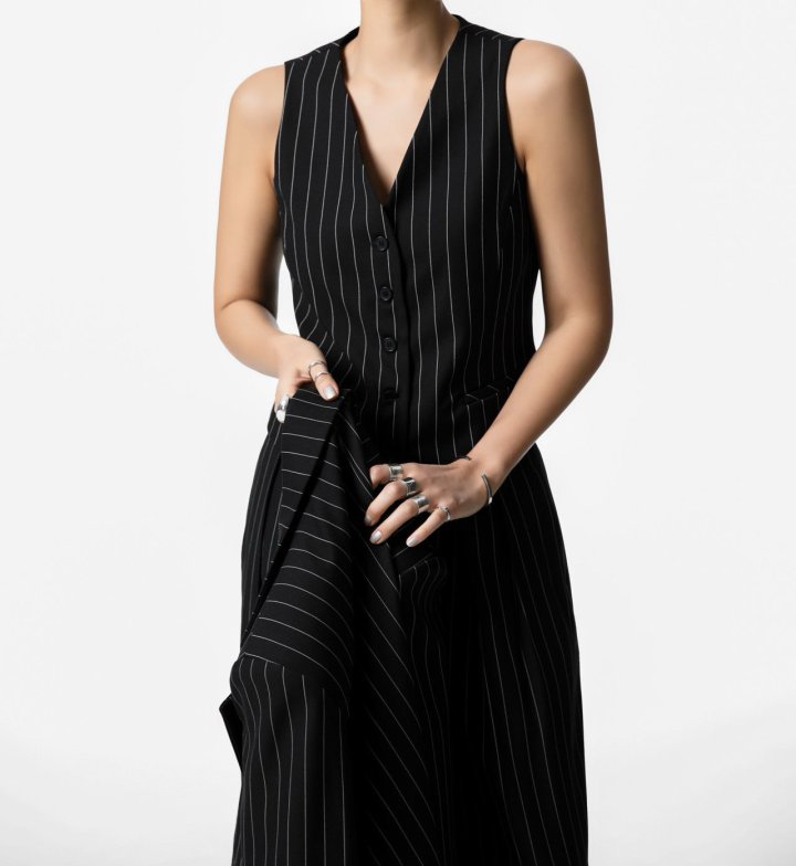 Paper Moon - Korean Women Fashion - #momslook - Wide Pin Stripe Setup Suit Vest - 3