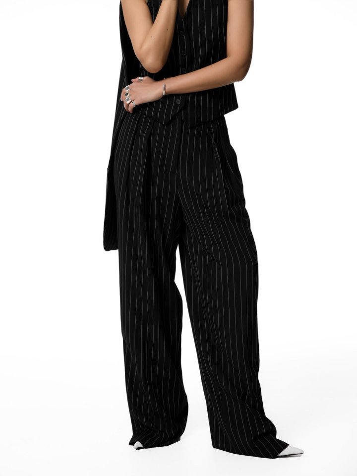 Paper Moon - Korean Women Fashion - #momslook - Wide Pin Stripe Trousers - 2