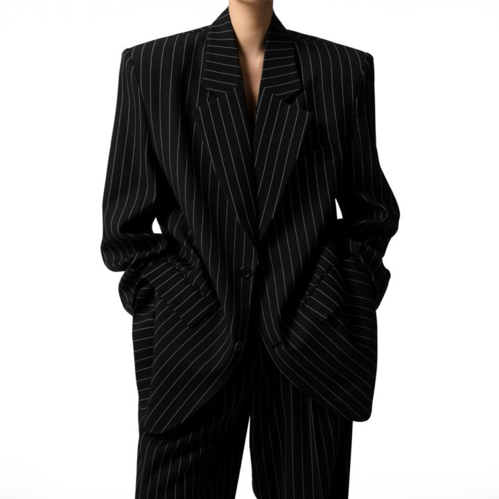 Paper Moon - Korean Women Fashion - #momslook - Wide Pin Stripe Setup Suit Single Blazer