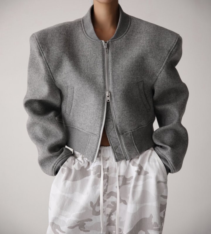 Paper Moon - Korean Women Fashion - #thelittlethings - Cushioned Fabric Padded Shoulder Point Bomber Jacket - 4