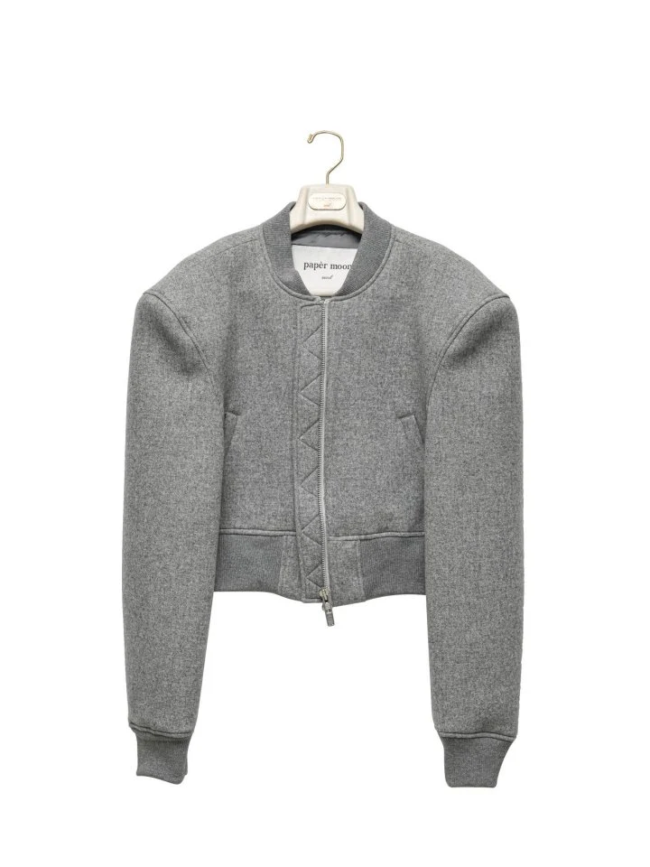 Paper Moon - Korean Women Fashion - #momslook - Cushioned Fabric Padded Shoulder Point Bomber Jacket - 8