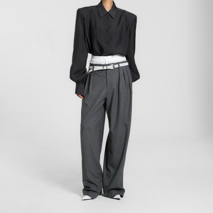 Paper Moon - Korean Women Fashion - #pursuepretty - Padded Shoulder Oversize Satin Button Down Shirt - 3
