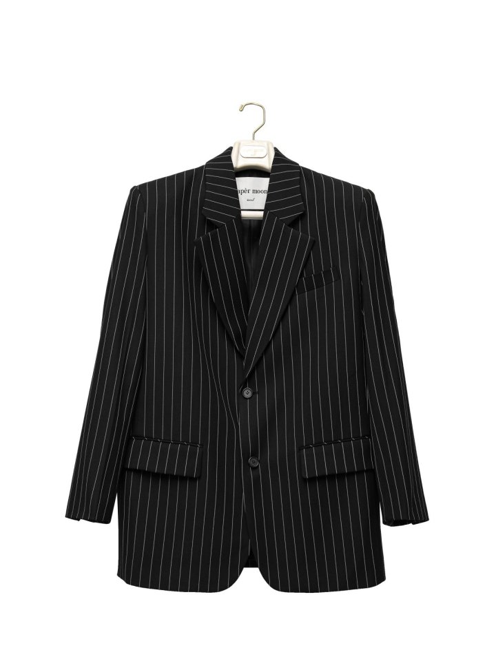 Paper Moon - Korean Women Fashion - #restrostyle - Wide Pin Stripe Setup Suit Single Blazer - 6