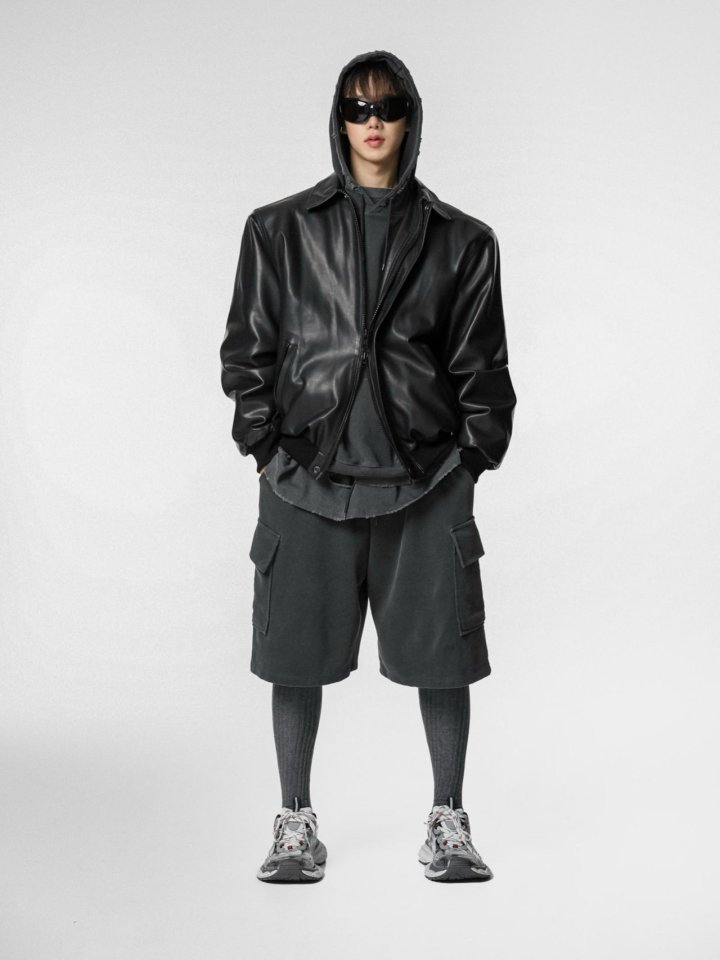 Paper Moon - Korean Women Fashion - #restrostyle - Washed Vegan Shoulder Padded Bomber Jacket - 2