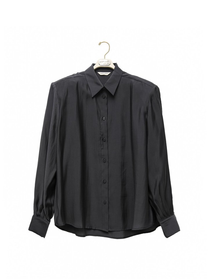 Paper Moon - Korean Women Fashion - #shopsmall - Padded Shoulder Oversize Satin Button Down Shirt - 6