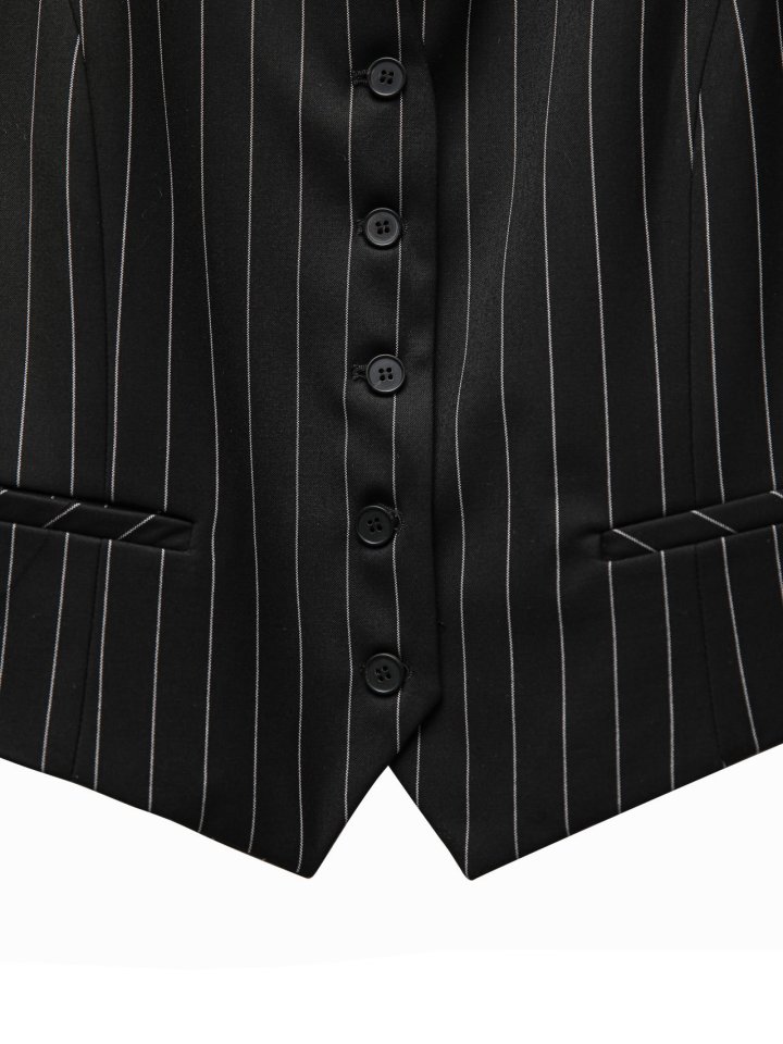Paper Moon - Korean Women Fashion - #shopsmall - Wide Pin Stripe Setup Suit Vest - 10