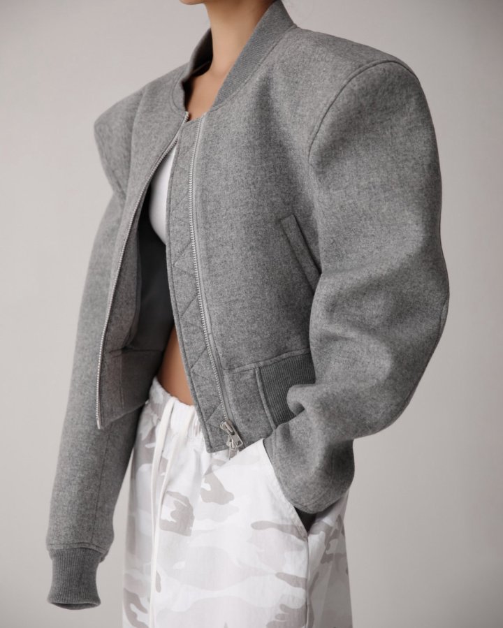 Paper Moon - Korean Women Fashion - #shopsmall - Cushioned Fabric Padded Shoulder Point Bomber Jacket