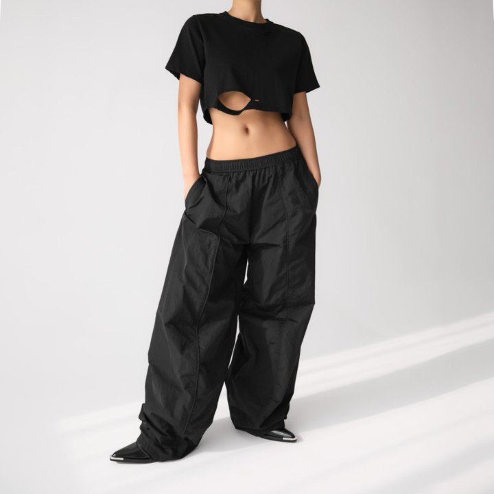 Paper Moon - Korean Women Fashion - #thatsdarling - Nylon Drawstring Wide Twist Pattern Trousers