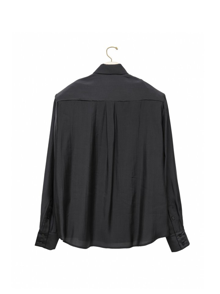 Paper Moon - Korean Women Fashion - #thatsdarling - Padded Shoulder Oversize Satin Button Down Shirt - 7