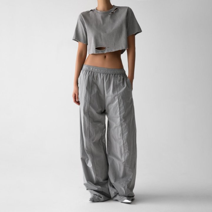 Paper Moon - Korean Women Fashion - #thatsdarling - Nylon Drawstring Wide Twist Pattern Trousers - 2