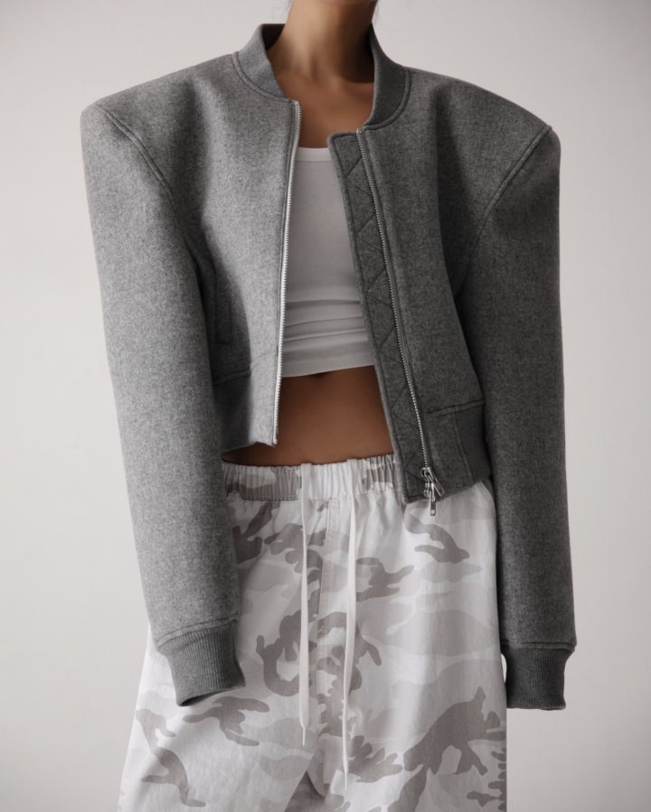 Paper Moon - Korean Women Fashion - #thatsdarling - Cushioned Fabric Padded Shoulder Point Bomber Jacket - 2