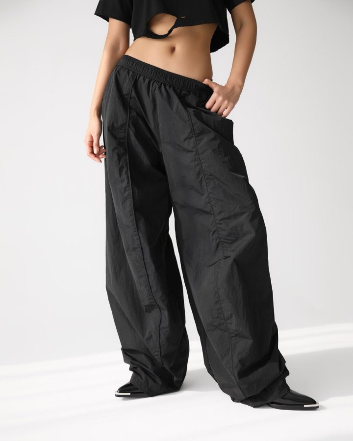 Paper Moon - Korean Women Fashion - #thelittlethings - Nylon Drawstring Wide Twist Pattern Trousers - 2