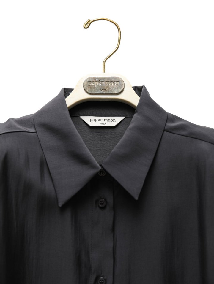 Paper Moon - Korean Women Fashion - #thelittlethings - Padded Shoulder Oversize Satin Button Down Shirt - 8