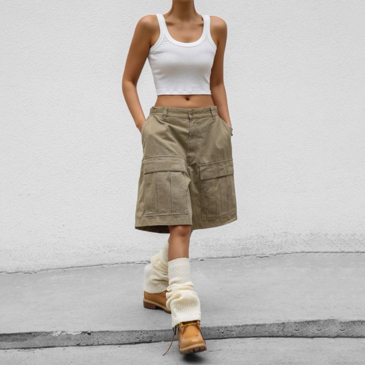 Paper Moon - Korean Women Fashion - #vintageinspired - Washed Cotton Cargo Bermuda Shorts - 2