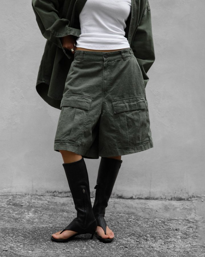 Paper Moon - Korean Women Fashion - #vintageinspired - Washed Cotton Cargo Bermuda Shorts