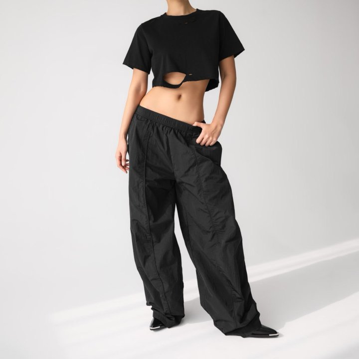 Paper Moon - Korean Women Fashion - #momslook - Nylon Drawstring Wide Twist Pattern Trousers - 4