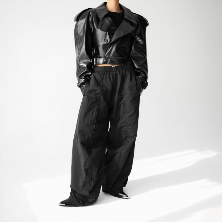 Paper Moon - Korean Women Fashion - #womensfashion - Nylon Drawstring Wide Twist Pattern Trousers - 6