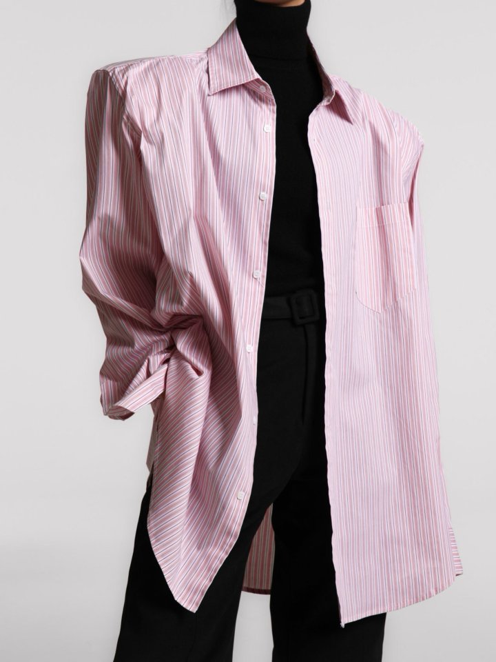 Paper Moon - Korean Women Fashion - #womensfashion - Boyfriend Fit Oversized Stripe Button Down Shirt - 2