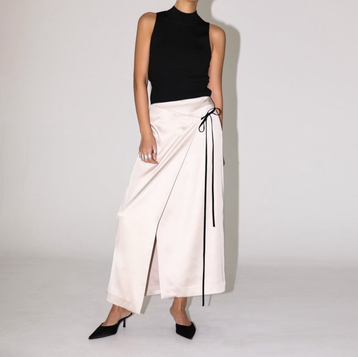 Paper Moon - Korean Women Fashion - #womensfashion - Velvet Trimmed Satin Wrap Maxi Skirt