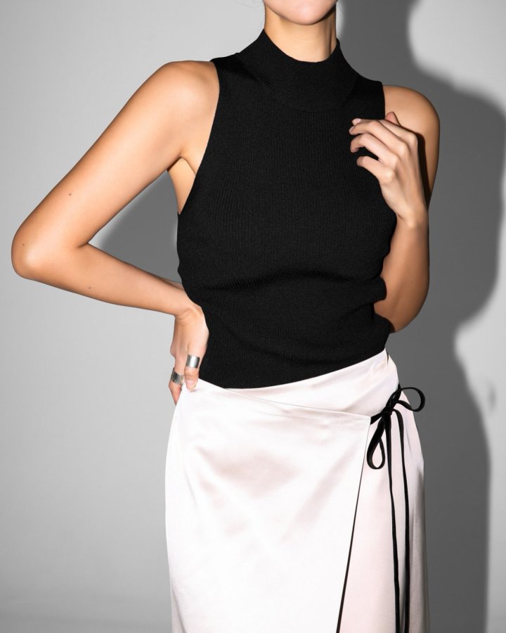 Paper Moon - Korean Women Fashion - #womensfashion - High Neck Ribbed Sleeveless Drop Knit Top - 2