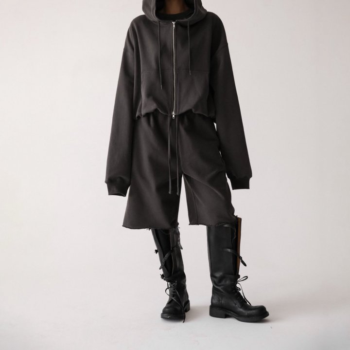 Paper Moon - Korean Women Fashion - #womensfashion - Pigment Cotton Wave Hem Hoodie Full Zip-up