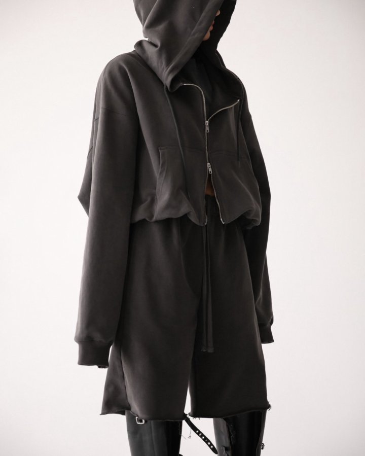 Paper Moon - Korean Women Fashion - #womensfashion - Pigment Cotton Wave Hem Hoodie Full Zip-up - 5