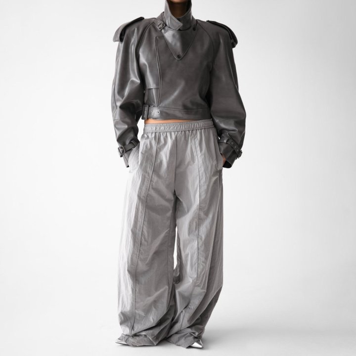 Paper Moon - Korean Women Fashion - #womensfashion - Nylon Drawstring Wide Twist Pattern Trousers - 7