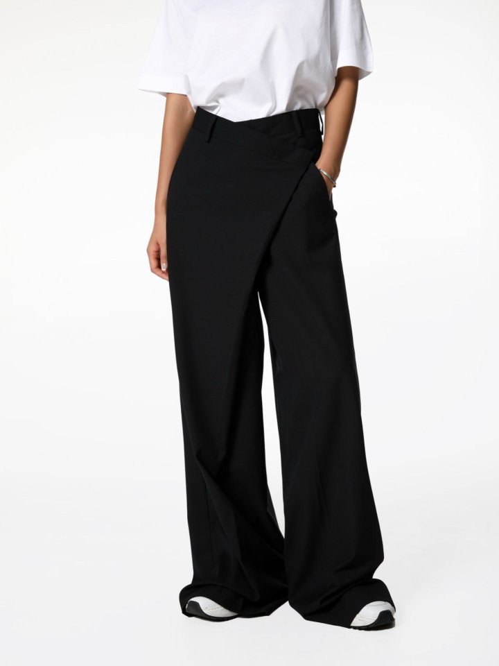 Paper Moon - Korean Women Fashion - #womensfashion - Asymmetry Pintuck Wide Maxi Trouser - 6
