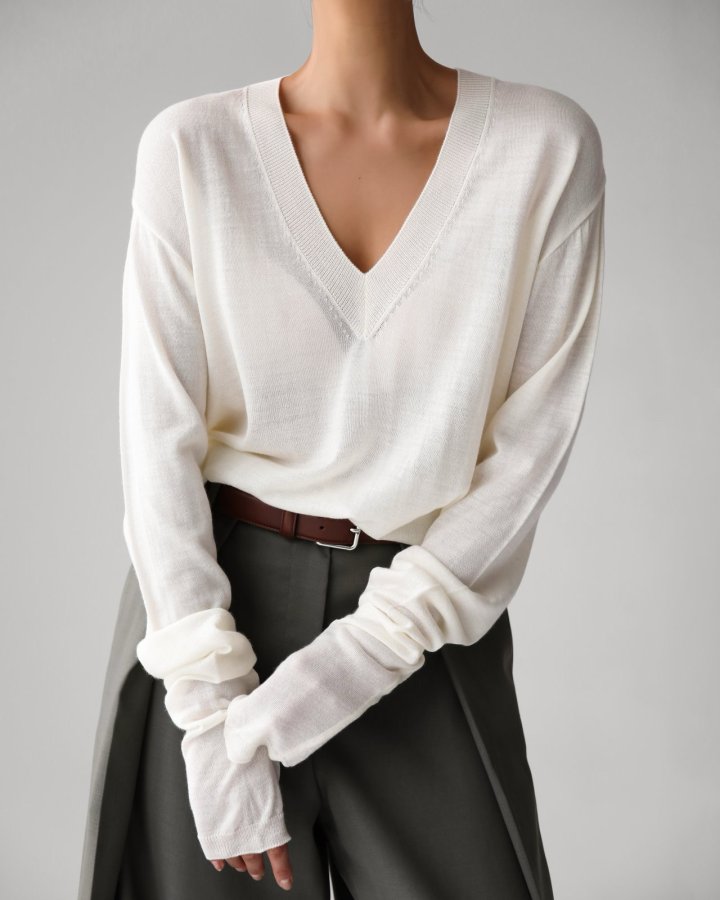 Paper Moon - Korean Women Fashion - #womensfashion - Wool Silk V-neck Knit Pullover - 2