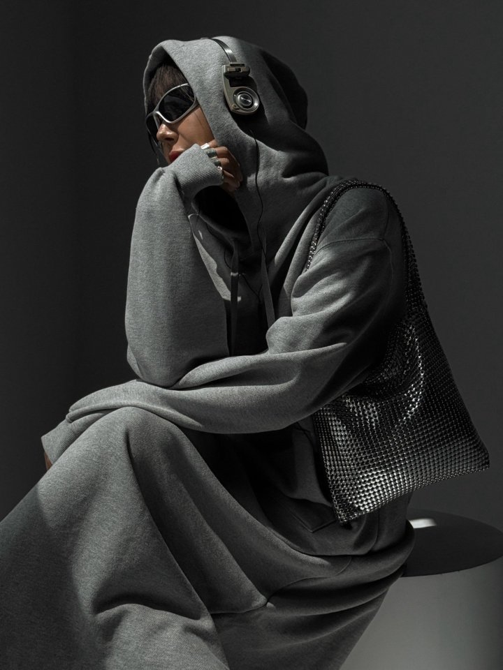 Paper Moon - Korean Women Fashion - #momslook - Maxi Length Hoodie Slit Detail Dress - 4
