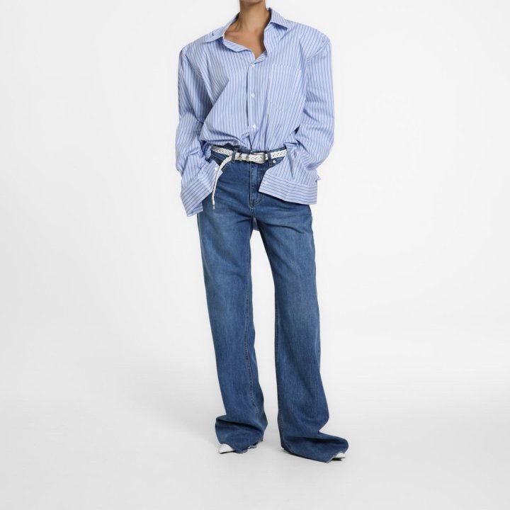 Paper Moon - Korean Women Fashion - #womensfashion - Classic Raw Cut Wide Fit Mid Blue Jeans - 3
